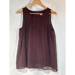 Loft Sleeveless Polka Dot Ruffle Front Blouse Size Large